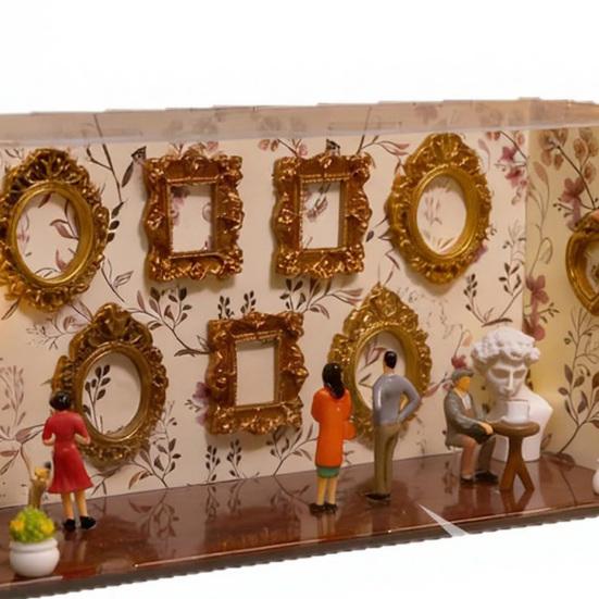 DIY Mini Museum Silhouette Shadow Box Frame Kit with 9 Gold Frames 5 Figurines Custom Memory Display Case Frame for Anniversary Wedding
