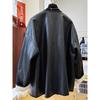 Spring Autumn Women's Faux Leather Jacket V Neck Zip Up Loose Fit Contrast Cuff Casual Outerwear
