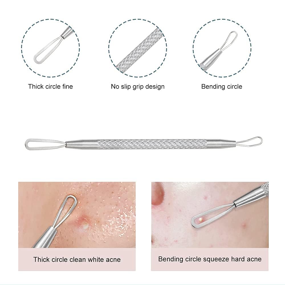 KIRA 2-in-1 Pickel Mitesserentferner Mit Edelstahl Pickel Mitesserentferner Werkzeuge Für Männer & Frauen (Packung mit 1) (Silber)