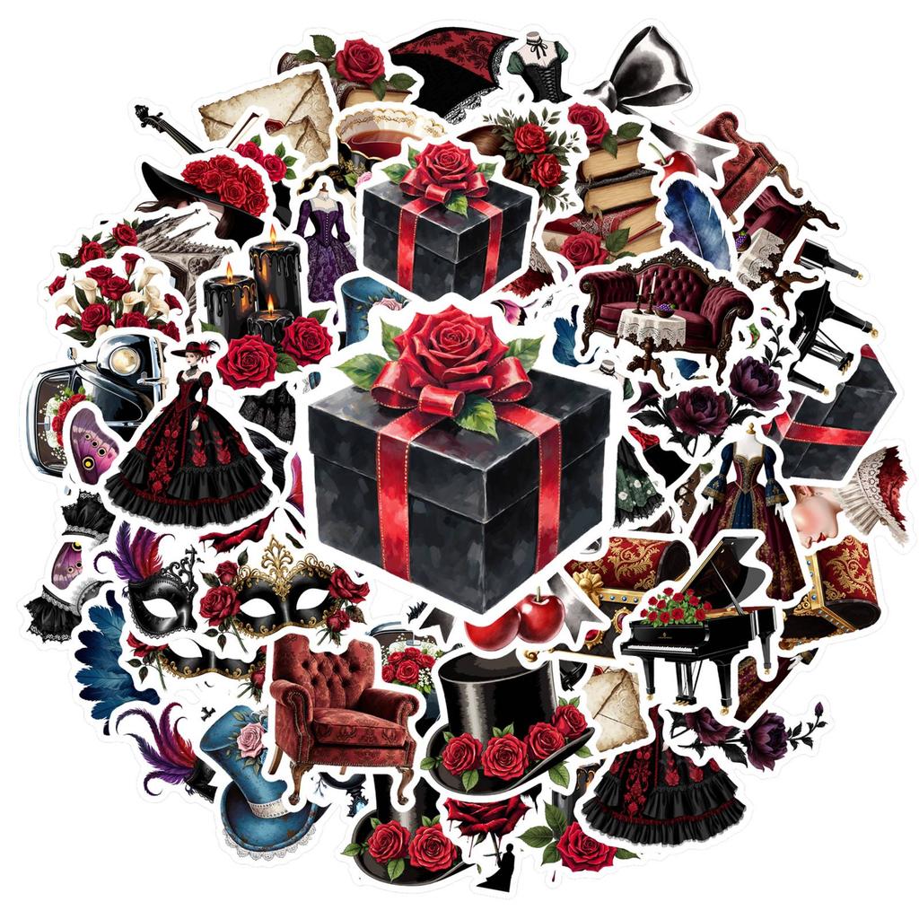 35pcs Gothic Vintage Stickers Elegant Floral DIY Stickers Stickers For Notebook Luggage Mobile Phone Cup Guitar DIY