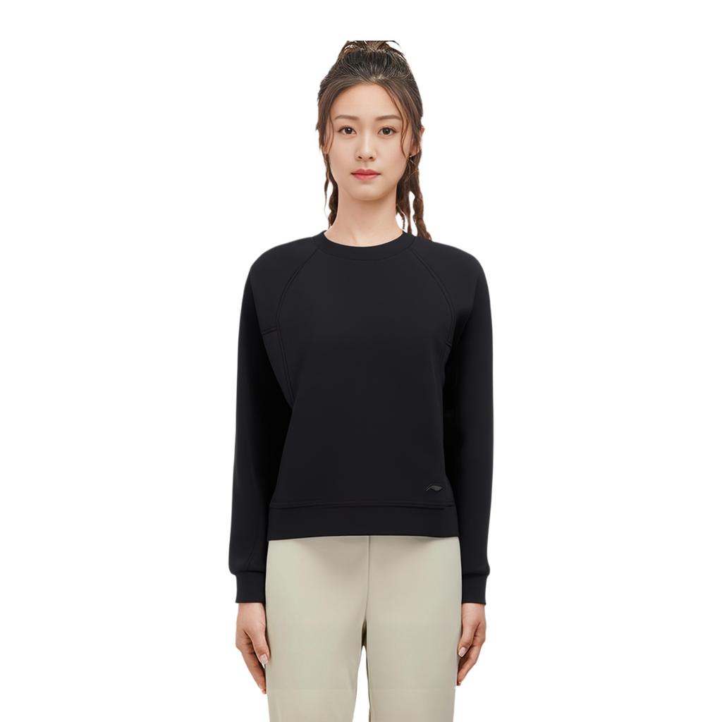 Li-Ning Solid Color Round Neck Pullover Long Sleeve Sweatshirt Women Sweatshirt Black AWDU144-5