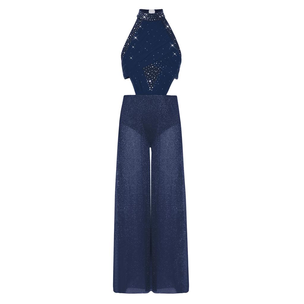 Tuta Larga da Ragazza Scollo all'Americana Senza Maniche Rucherata Rete Davanti Schiena con Laccetti Strass Costume da Ballo