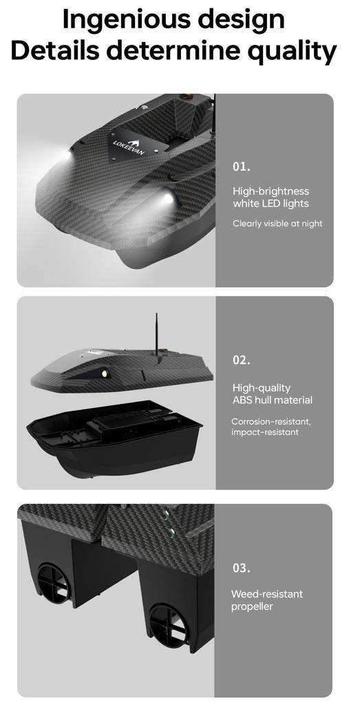 GPS Fishing Bait Boat LOKEEVAN D50B 590 Brushed Motor Dual 15600mAh Battery 2kg Load 500M Remote Control Night Light
