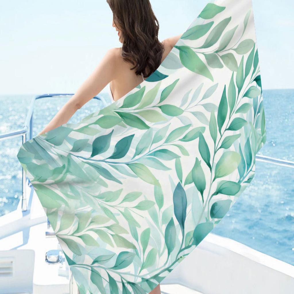 Nordic plants digital-printed polyester Superfine fiber double-sided fleece Beach vacation bath towel, beach towel