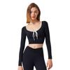 Womens Long Sleeve Quick-Dry Yoga Top With Built-in Pads Mesh Panel Design Breathable Sport T-Shirt Running Fitness
