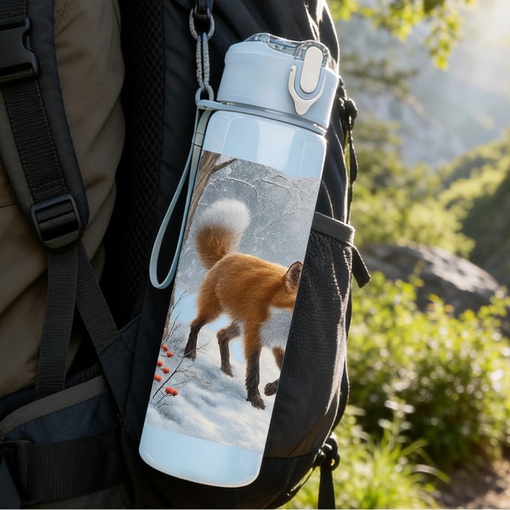1PC Fox Winter Snow Forest Scene Print 750ml Color Plastic Sports Water Bottle Leakproof Flip Straw Lid Suitable for Sports Office Home Use
