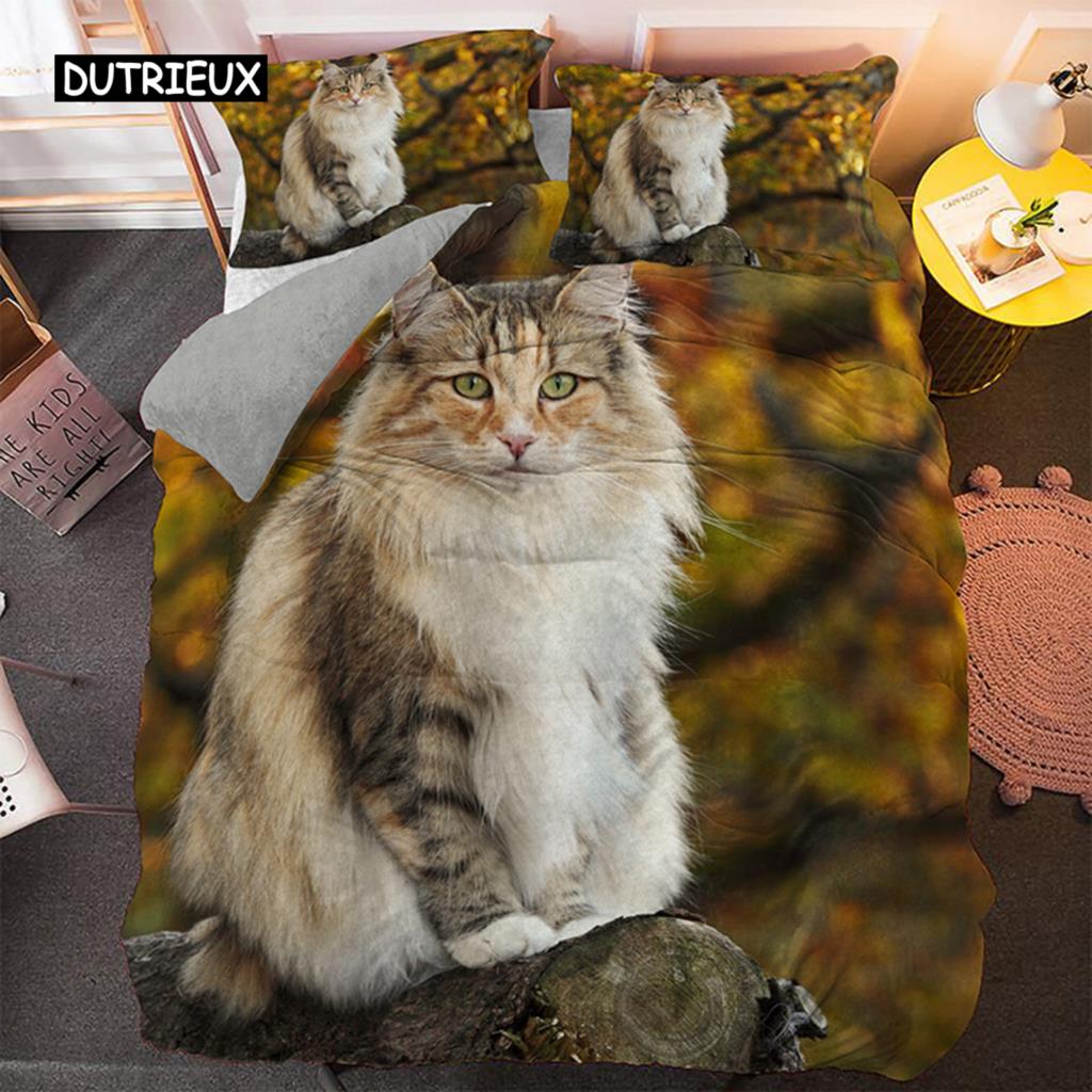 Liebliches Haustier Katzenbettwäsche-Set, Tierdruck Bettbezüge Einzel Doppel King Queen Größe Bettdeckenbezug, Kätzchenmuster Steppdeckenbezug