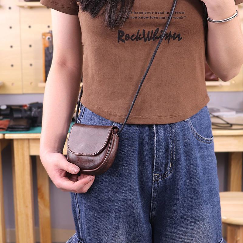 1pcs Vintage Genuine Leather Crossbody Bag Mini Purse Cute Card & Coin Pouch for Daily Use