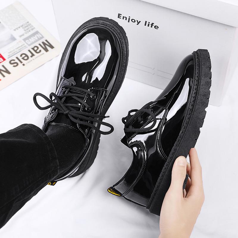 Spring Autumn New Designer Men's Dress Shoes Fashion Business Formal Bright Face Patent Leather Black Derby Shoes for Men