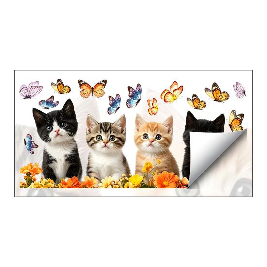 Adesivo Vetro Statico DYS Gatto Farfalla, Decalcomania Decorativa Impermeabile Animale per Finestra, Adesivo Rimovibile Animale Domestico per Camera da Letto Balcone Cucina