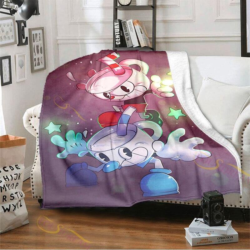 Playroom Cuphead and Mugman Pattern Flannel Blanket Cozy Bed Blanket Lightweight Soft Throw Blanket Sofa Quilt for All Seasons