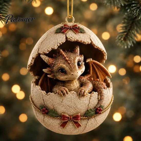 Decorative Hanging Ornament for Home Baby Dragon And Egg Christmas Ornament, 2D Flat Acrylic Tree Lightweight Wall Decor Decoration, Fantasy