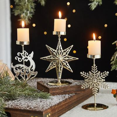 Xmas Tree Elk Candlesticks Decor Metal Candle Stand For Xmas Table Decor