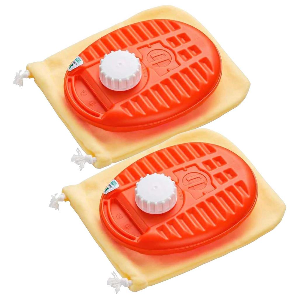 Maruka Poly Yuta Hot Water Bottle 600ml with Bag, Orange, Set of 2. Includes Hot Water Cover. Cute Design for Camping, Warming the Stomach, Waist