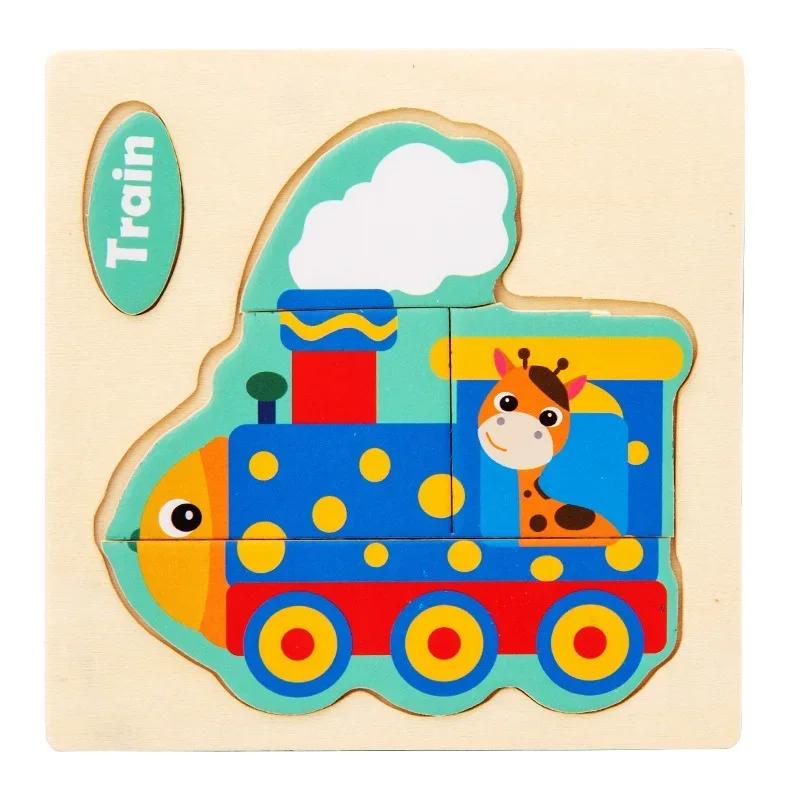 Baby Montessori Toys 3d Wooden Puzzle Cartoon Animal Traffic Jigsaw Puzzle Early Learning Educational Toys for Children Gift