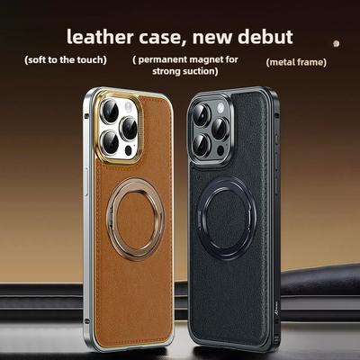 Spring Buckle Magnetic Suction Leather Phone Case for IPhone 16 Pro 15 14 Pro Max Rotating Bracket Solid Color Protective Cover