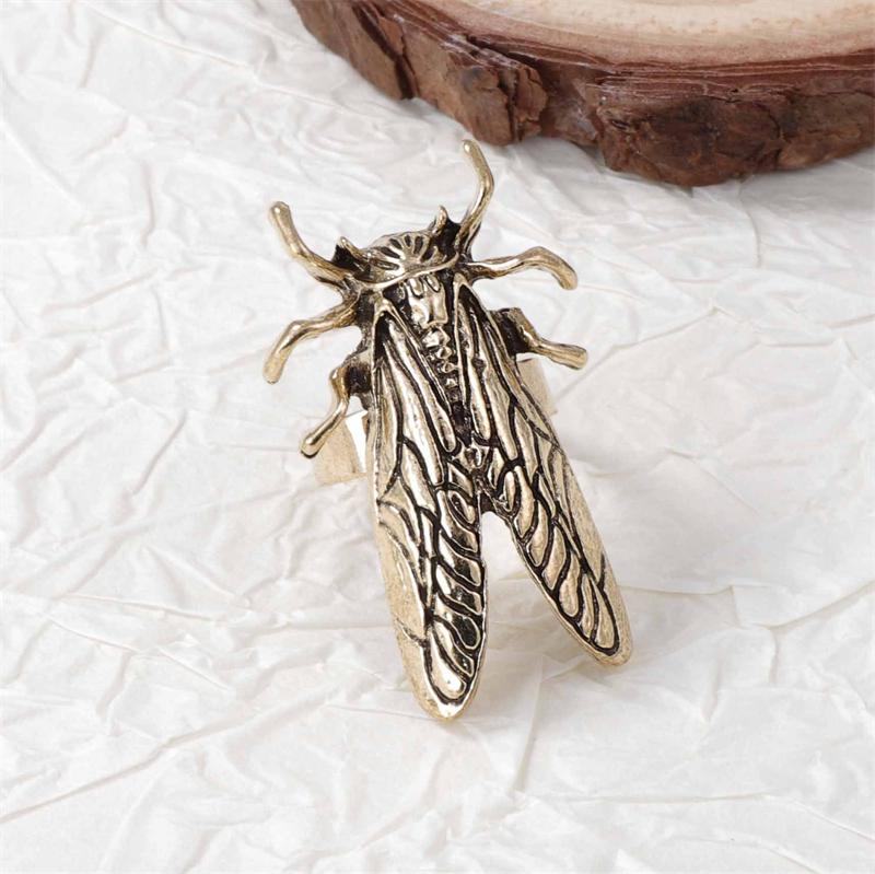 Vintage Opening Insect Ring for Men Women Exaggerated Big Animal Beetle Cicada Adjustable Finger Ring Punk Hip-hop Daily Jewelry