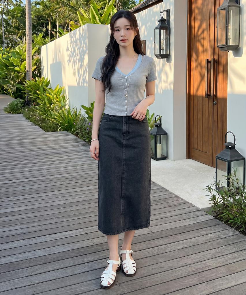 Sweet Sup Signature Back Slit Tension Denim Skirt (Wcrdsf1)