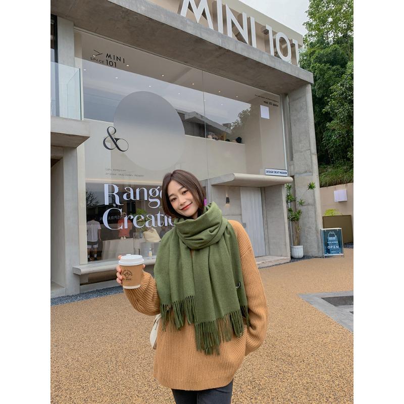 Solid Color Scarf Women's Winter Thickened Imitation Cashmere Scarf New Men's Shawl Wool Cashmere Scarf