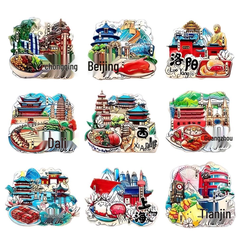 Guochao Cartoon Wahrzeichen Kreatives Souvenir Acryl Kühlschrankmagnet