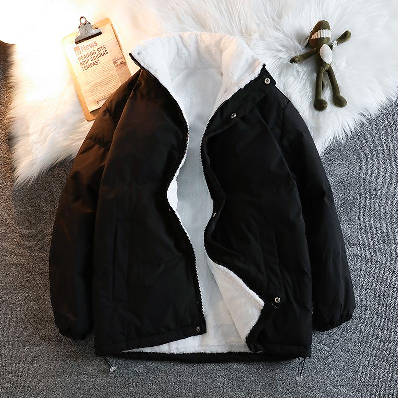 Pánský módní zimní kabát z jehněčí kůže, bavlna se sametem, krátký stojatý límec