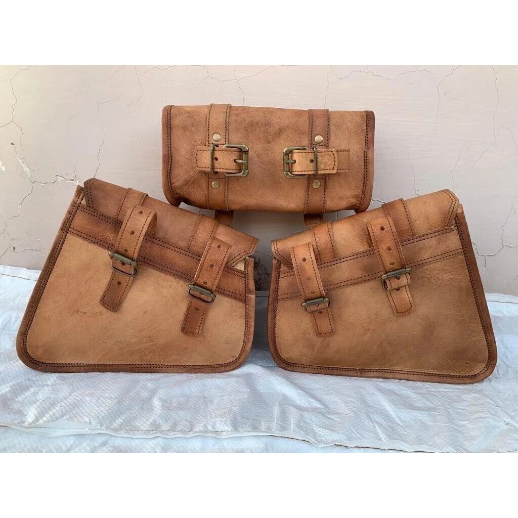 Leather Bag Saddle Motorcycle Bags Bike Brown Panniers Side Vintage Bicycle New
