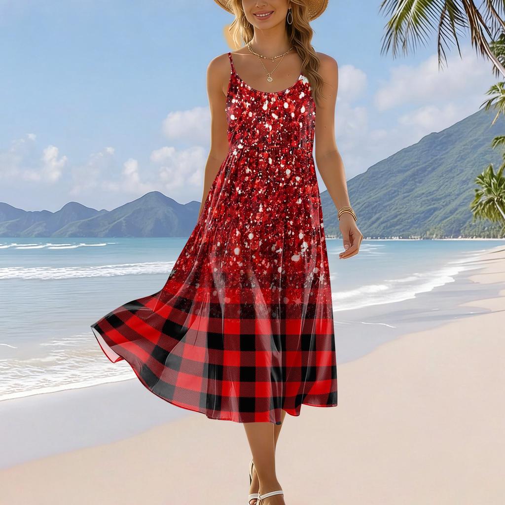 Ärmelloses Midi-Kleid mit Spaghettiträgern und Animal-Print für Damen Locker geschnittenes Sommer-Freizeitkleid für den täglichen Gebrauch