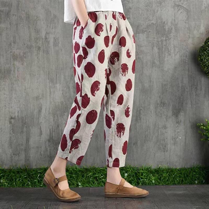 2023 Women's Cotton Linen Slimming Printed Harem Pants - Versatile, High-Quality Cropped Design