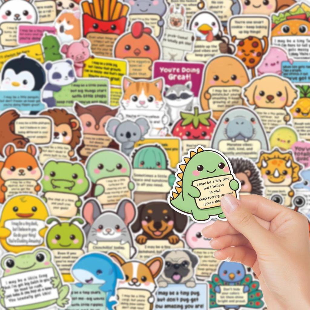 52 Cute Cartoon Animal Motivational Sticker Set for Journals and DIY Stationery