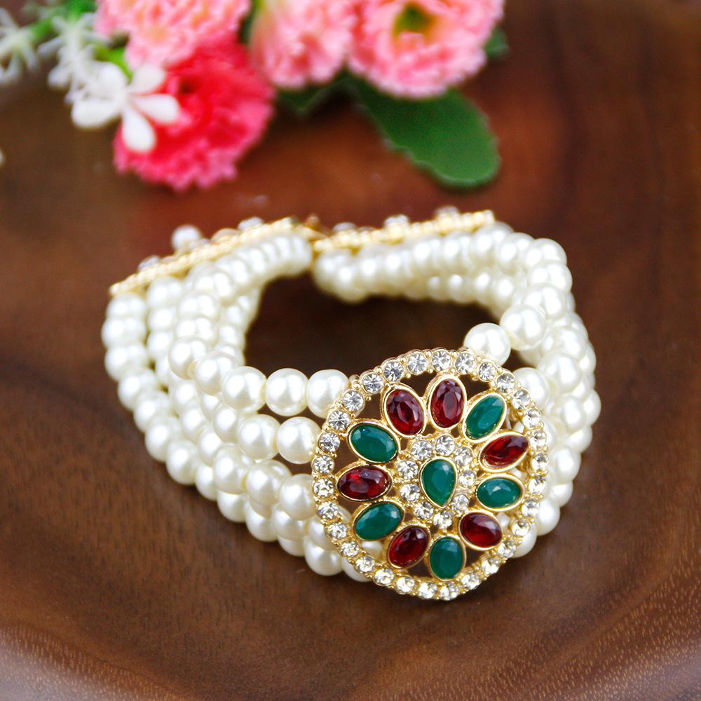 Gold Color Charm Bracelet For Women Ethnic Wedding Jewelry Beads Pearl Chain Water Drop Crystal Bijoux