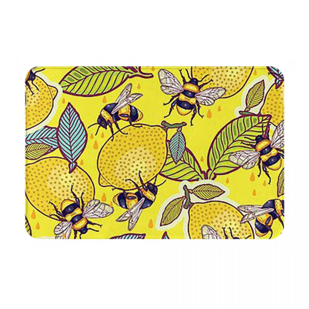 Gele Citroen En Bij Tuin Antislip Deurmat Vloermat Tapijt Kleed voor Keuken Entree Huis Badkamer Woonkamer Voetmat Matten 60x40 cm