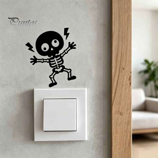 Living Room Switch Decal Electric Shock Skeleton Sticker, Cartoon Wall Decoration Sticker Self Adhesive Light for Bedroom