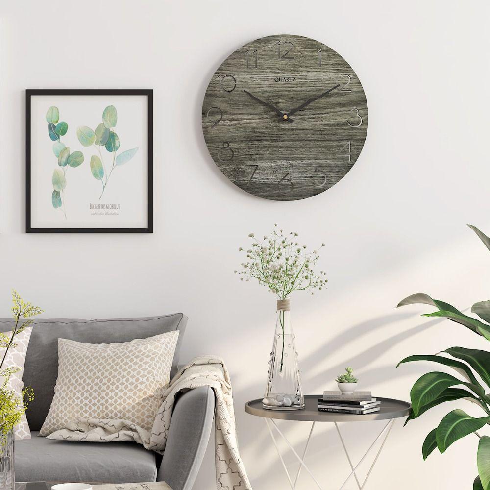 Silent Movement Wooden Wall Clock Round Shape Silent Wall Clock Hanging Wall Clock  Living Room