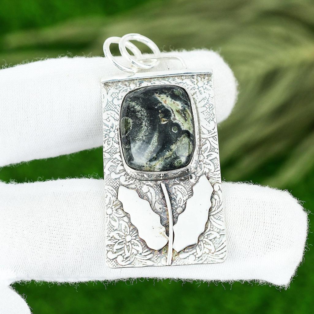 Memorial Day Deal Natural Kambaba Jasper Bezel Artisan Pendant Sterling Silver