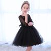 Weileenice Piano Recital Size Formal Soft Embroidered Lace Dress with Sleeves Children's Dress, Black, 110, Girls' Dress, Wedding, Shichi-Go-San,