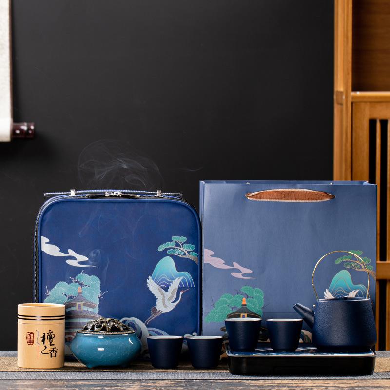 Coarse Pottery Travel Set, Practical Ceramic Cooling Pot, Kung Fu Tea Set, a Complete Set of Creative and Practical Business Gifts for Customers