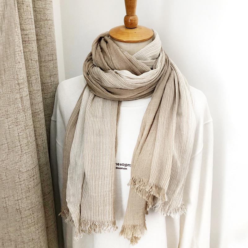 Japanese & Korean Style Autumn/Winter Unisex Striped Scarf In Cotton, Linen & Silk
