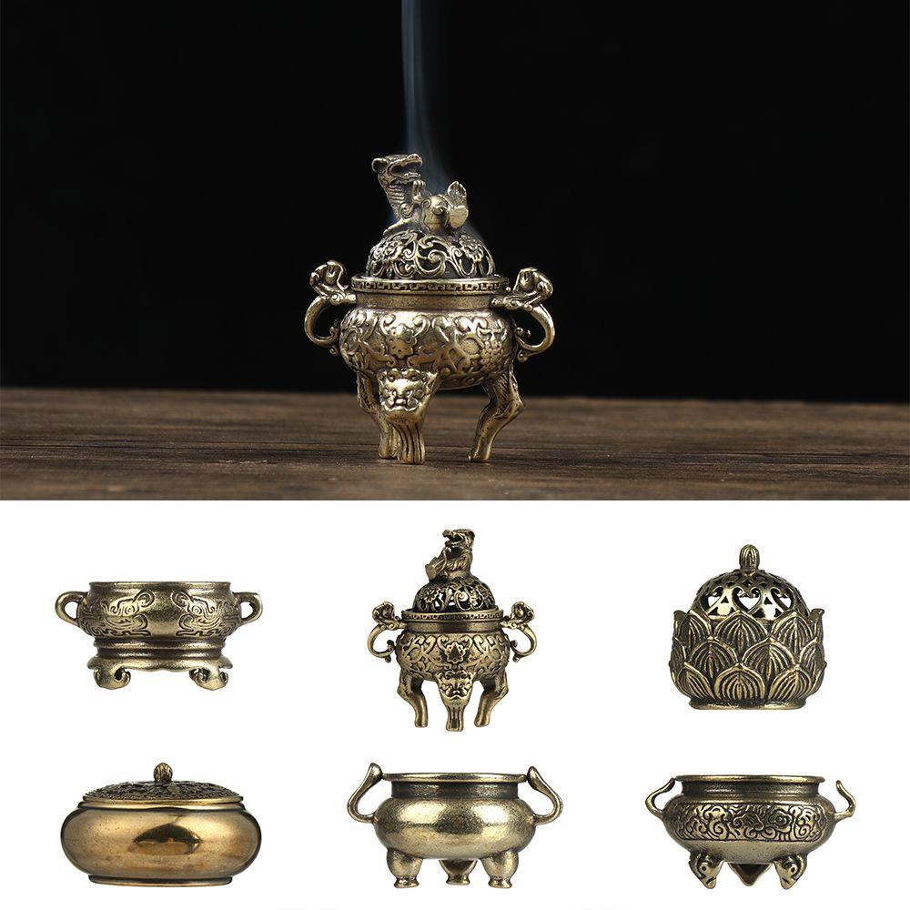 Gift Home Decoration Cense Stick Holder Hollow Lotus Mini Qilin Head Retro Brass Censer Incense Burner