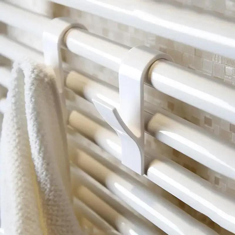 High Quality 2PCS Multi - Purpose Plegable Clothes Hanger, White Hook Holder for Heated Towel Radiator Rail Bath