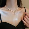 100% Natural Freshwater Pearl 14K Gold Filled Trendy Shiny CZ Zircon Bowknot Female Necklace  For Women Chains Gifts