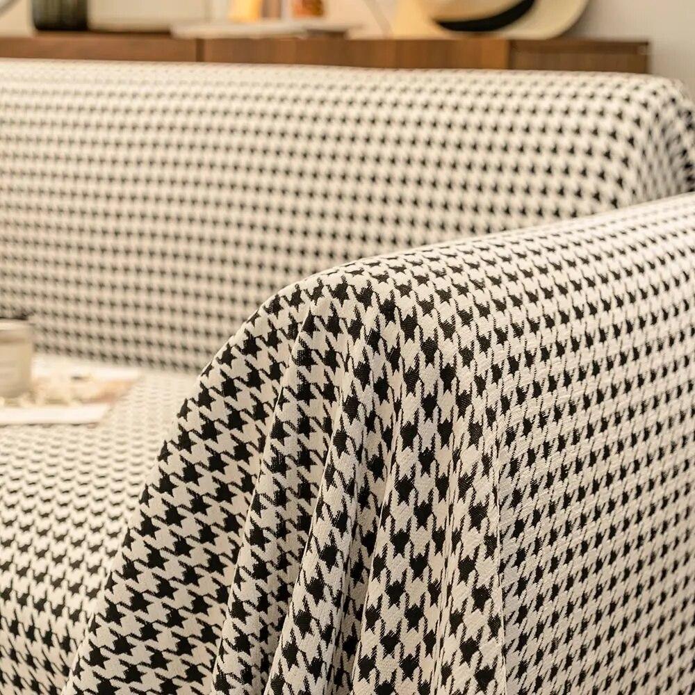 Chenille Sofa Cover for Kid, Couch Towel Cover, Furniture Protector with Non-slip Bottom, Retro Geometric Sofa Slipcover, Cat