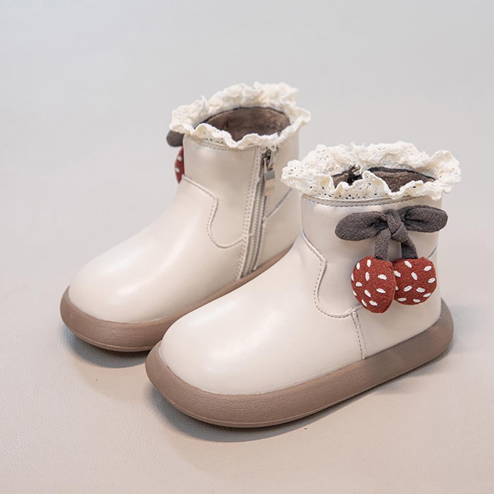 

Faux Fur Winter Boots For Girls PU Leather Waterproof Children s Snow Boots Early Winter Plush Boots For Kids Winter Cotton Shoe 32 бежевий