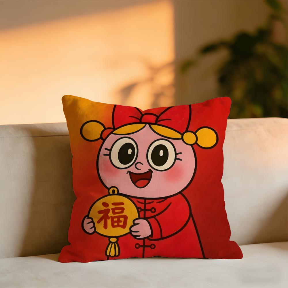Cute Cartoon Little Girl Cushion Cover Cozy Velvet Throw PillowSoft Warm Cushion For Sofa  Bed