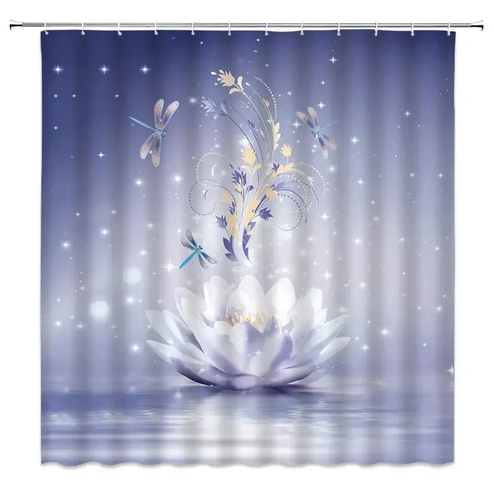 Lotus Shower Curtain BlackWhite Flower Magic Elegant Floral On Black Background Modern Simple Unique Art Women Bathroom Curtain