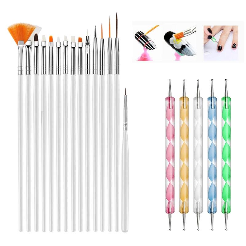 Nail Art Gel Polish & Tool Set - Brush, Liner, Dotting & Silicone Pens