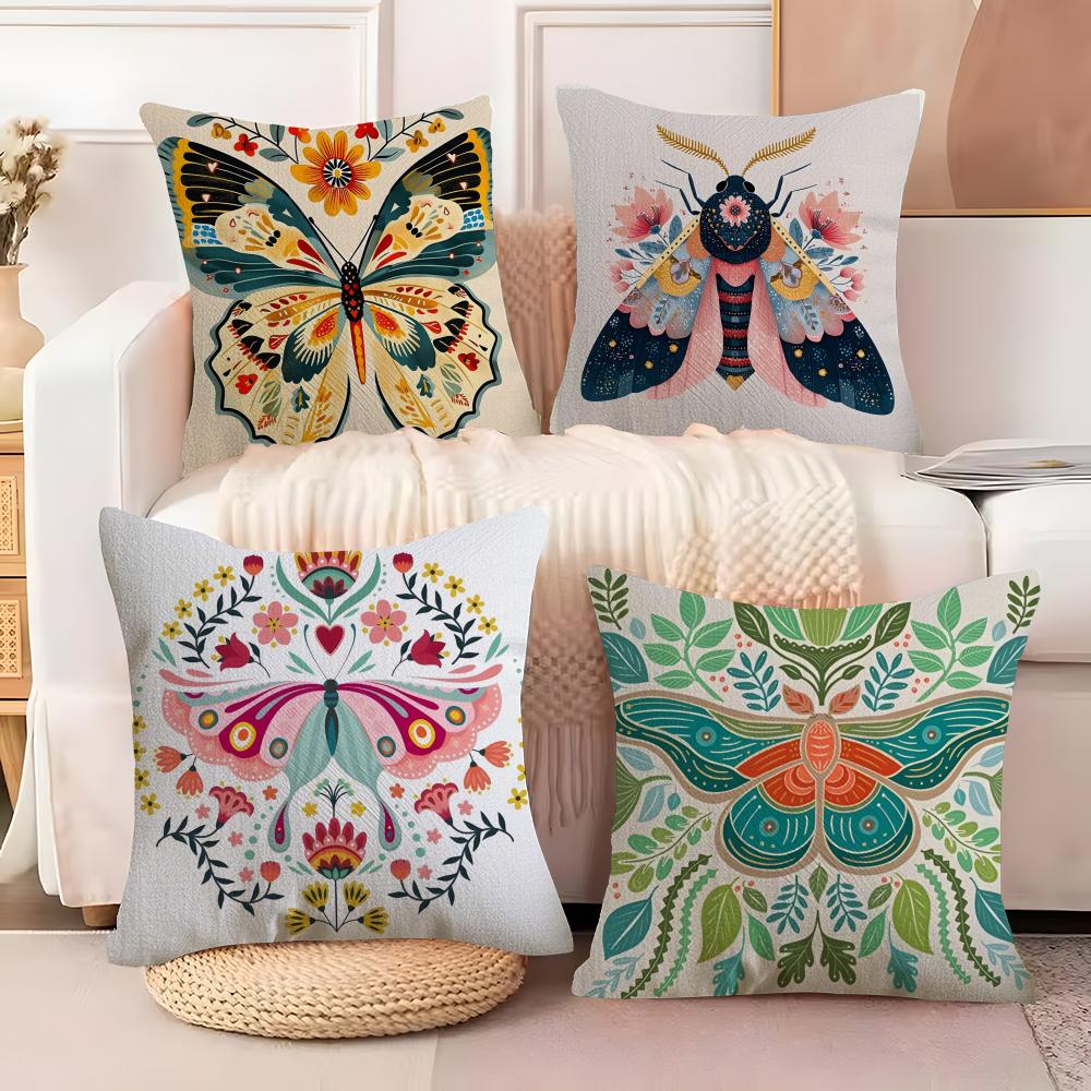 Fashing Plant and Insect Home Prints Pillow Case Natural Linen Double-Sided Printing Sofa Home Decor Cushion Cover