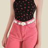 Hollow Women Waistband Round Buckle Waist Belt Personality PU Leather Belt  Men