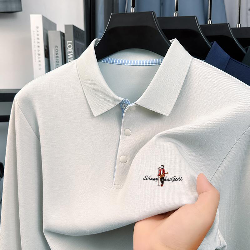 Original Quality Men'S Polo Shirt Solid Color Exquisite Cartoon Embroid Long Sleeve Autumn Lapel T-Shirt Business Trend Menswear