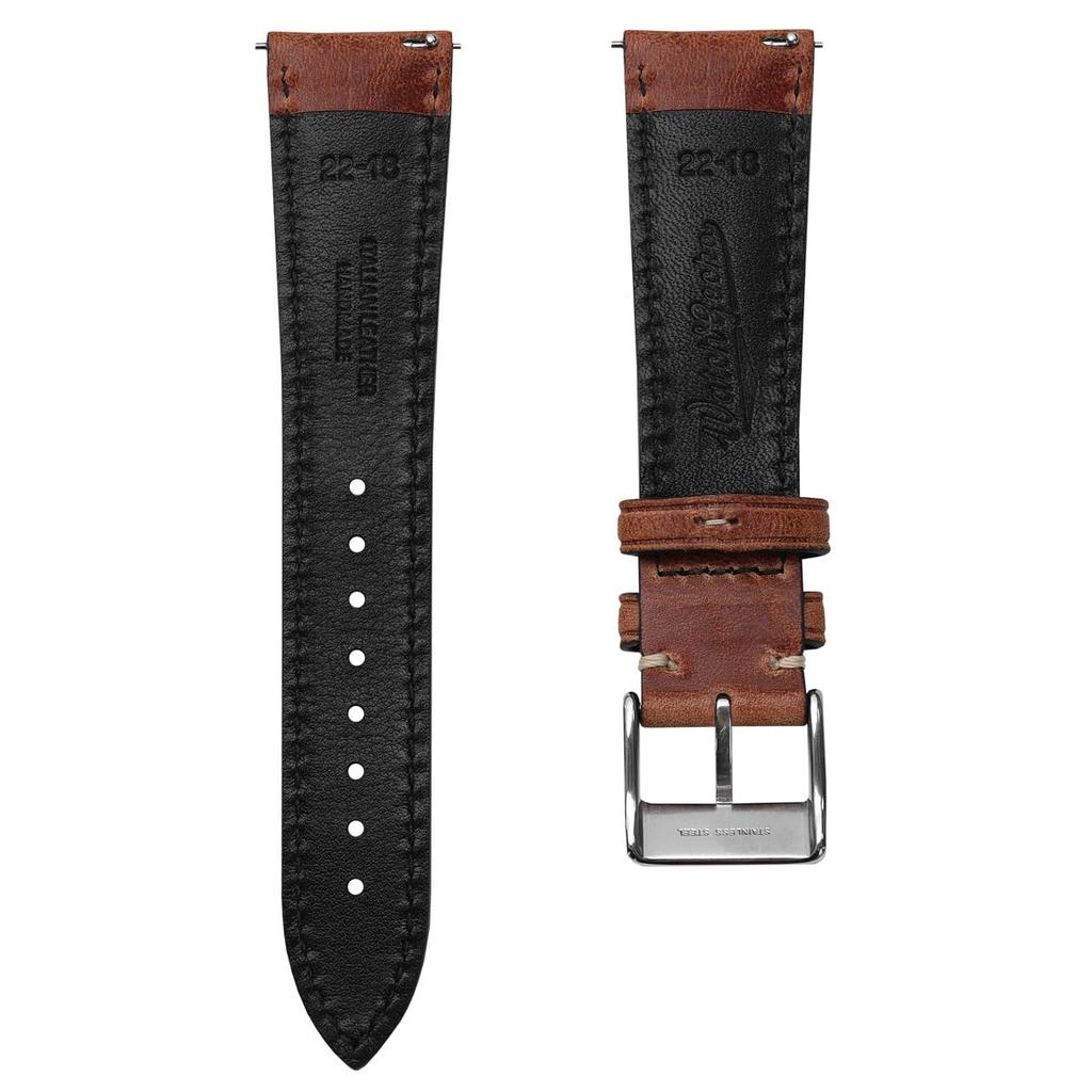 WatchGecko Vintage Highley Italian Leather Watch Strap 20mm (Red Brown, Quick-Release)