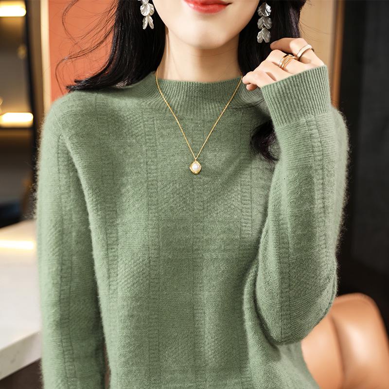 Women's Wool Half-High Neck Loose Knit Sweater for Autumn/Winter.